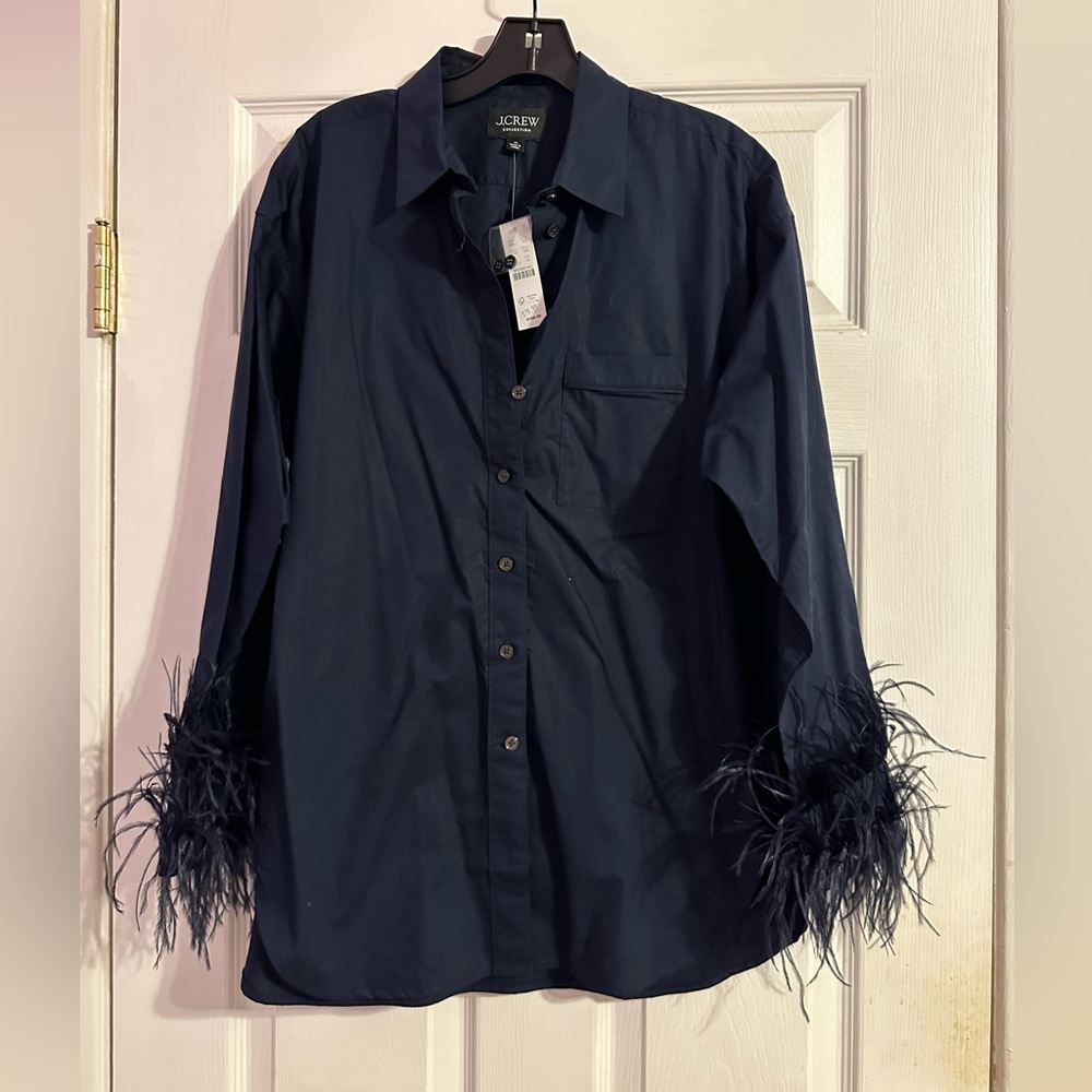 J crew Cotton poplin feather cuff trim button up top
